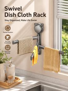 Modern Minimalist Round Suction Cup Base 3-Arm Rotating Rack, Flexible Rotating Wall-Mounted Design, Drill-Free Installation, Space-Saving Dishcloth Towel Rack And Hook Storage, Suitable For Kitchen, Bathroom, Laundry Room, Sink Area, Home, Apartment And RV - Multicolor - View 2