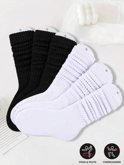 5 Pasang Kaos Kaki Wanita Musim Gugur/Musim Dingin Setinggi Betis, Putih, Kaos Kaki Kasual Atletik (Kardus Tidak Termasuk)