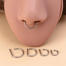 1件鈦合金D型鼻環穿刺飾品，16G 18G 扣環式鼻中隔 Daith 身體穿刺飾品，適用女款男款，軟骨螺旋耳釘耳環 - 銀色 - 查看 3