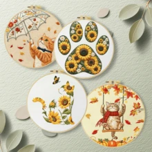1 buah, ukuran 20*20cm/7.9*7.9in, Kit Bordir Kucing dan Bunga Matahari, Set Bordir Buatan Tangan DIY untuk Pemula Dewasa, Hadiah Rumah, Hadiah Menjahit untuk Wanita, Termasuk Panduan Pengguna, Kain Pola Cetak, Bingkai Bordir, Jarum dan Benang. - Kucing Bunga Matahari - View 12