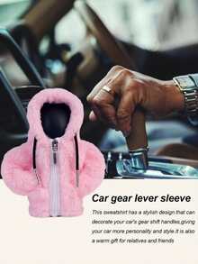 1pc Plush Hooded Car Gear Shift Cover, Zippered Faux Fur Warm Gear Lever Protector, Thickened Plush Material, Cute Winter Car Interior Decor Cover, Universal For Manual And Automatic Transmission Models, Winter Warm Interior Accessory - A - View 7