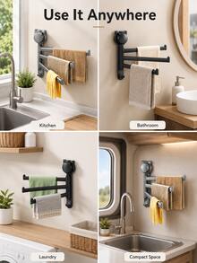 Modern Minimalist Round Suction Cup Base 3-Arm Rotating Rack, Flexible Rotating Wall-Mounted Design, Drill-Free Installation, Space-Saving Dishcloth Towel Rack And Hook Storage, Suitable For Kitchen, Bathroom, Laundry Room, Sink Area, Home, Apartment And RV - Multicolor - View 10