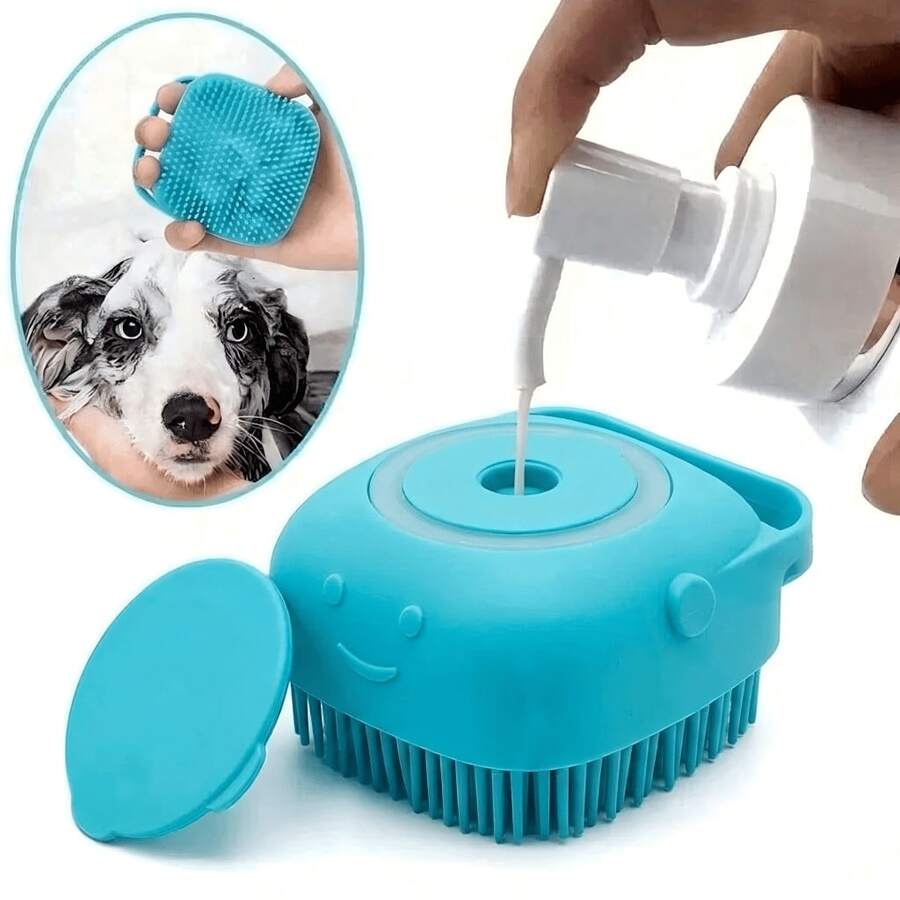 1pc Summer Pet Bath Brush, Silicone Massage Rubber Grooming Tool With Shampoo Reservoir, Suitable For Dogs And Cats - View 1