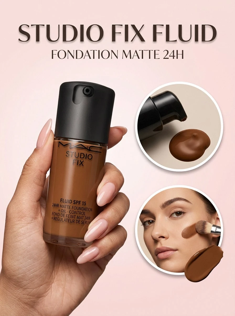 MAC Stud Fix Fluid Found Oil C55 – Foundation, 24-Hour Matte, For Oily Skin, C55, SPF 15, Suitable For Daily Wear - C55 - View 1