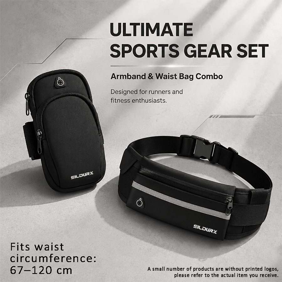 Sports Combo Set, 1pc Running Waist Bag + 1pc Armband Phone Pouch, Multi-Compartment Fitness Storage Pack For Cycling Workout Outdoor Activity - Multicolor - View 1