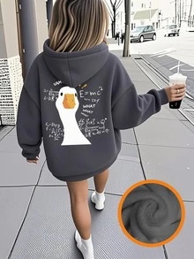 Tween Girl Fun Print Pullover Sweatshirt, Warm & Comfortable Thermal Lined Pullover Sweatshirt For Autumn/Winter - Dark Grey - View 2