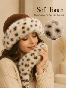 Fashionable Fluffy Faux Fur Headwear: Warm And Comfortable Winter Accessory. Featuring A Thick And Warm Open-Top Design, Suitable For Shopping, Skiing Or Traveling; Snow Leopard Print, Perfect Gift For Skiers. - Multicolor - View 6