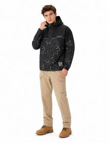 Timberland Jaket Softshell Berkerudung Tahan Air untuk Olahraga Luar Ruangan Pria, Hiking, dan Panjat Tebing - Hitam dan abu-abu - View 2