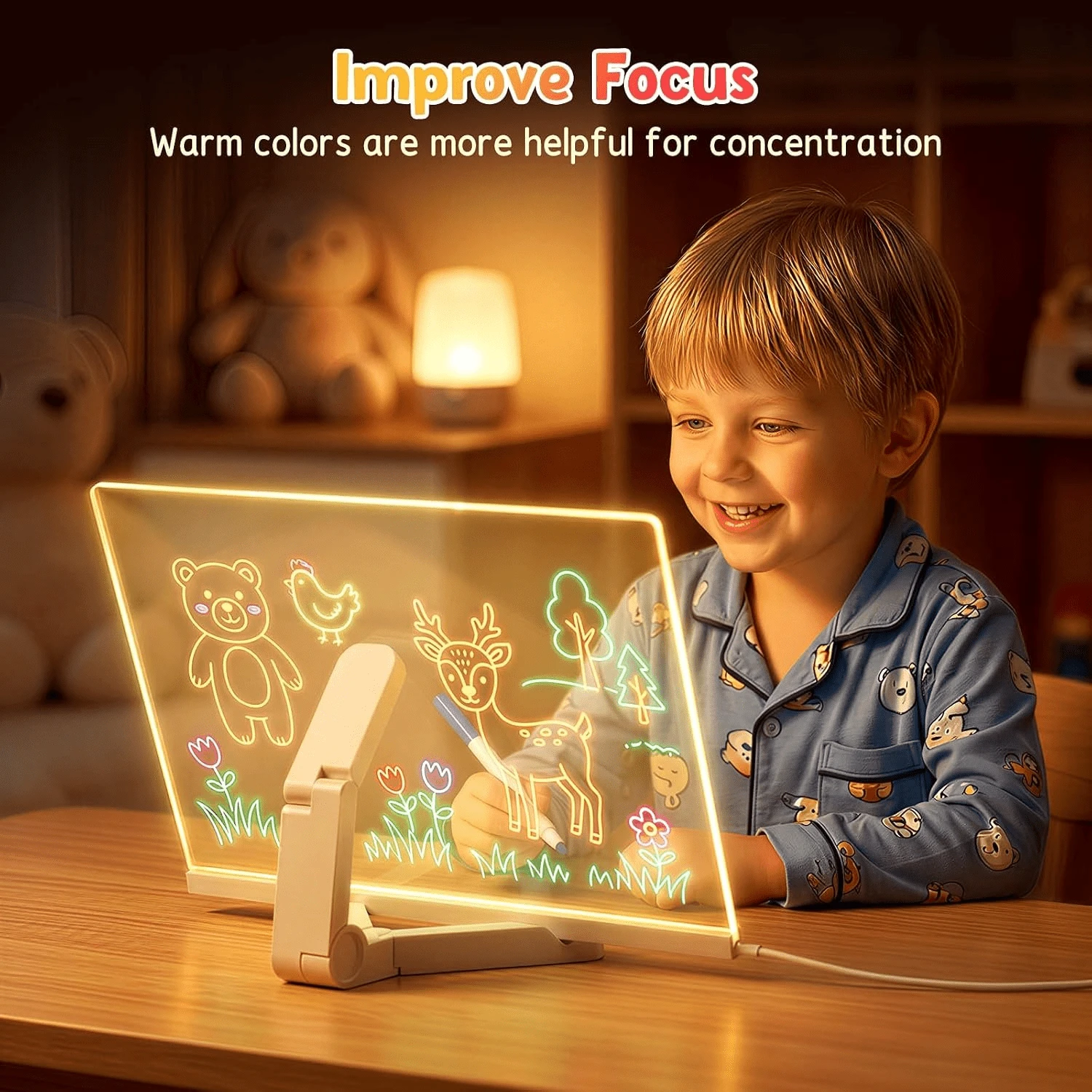 LED Message Board With 7-Color Pens, Acrylic Glowing Drawing Board, LED Light-Up Drawing Board With Stand, Suitable For Office, Home, Christmas Gift, New Year Gift, Back To School Gift - Multicolor - View 1