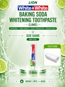 Lion's Baking Soda Whitening Toothpaste, Refreshing Lime Flavor, Full Size 120g, Travel Size 40g, Probiotic Toothpaste For Fresh Breath, Removes Stains, Suitable For All Ages - Cool Lime Scent - Toothpaste - View 12