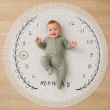 Newborn Photography Props Baby Monthly Milestone Round Blanket With Tassel Edge 1-12 Months Growth Record Photo Backdrop Unisex - White - View 3