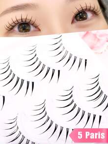 5 Pairs A-Type False Eyelashes, Japanese And Korean Delicate Style, Tapered Long Design Naturally Enhances Eye Shape, Creates 3D Big Eye Makeup Effect, Soft And Lightweight Fiber Bundles For Comfortable Fit, Easy And Quick DIY Application, Saves Makeup Time, Suitable For Beginners, Reusable, Ideal For Commute, Date, Travel, Party And Holiday Makeup, Perfect Gift For Best Friend And Girlfriend - Black - View 2