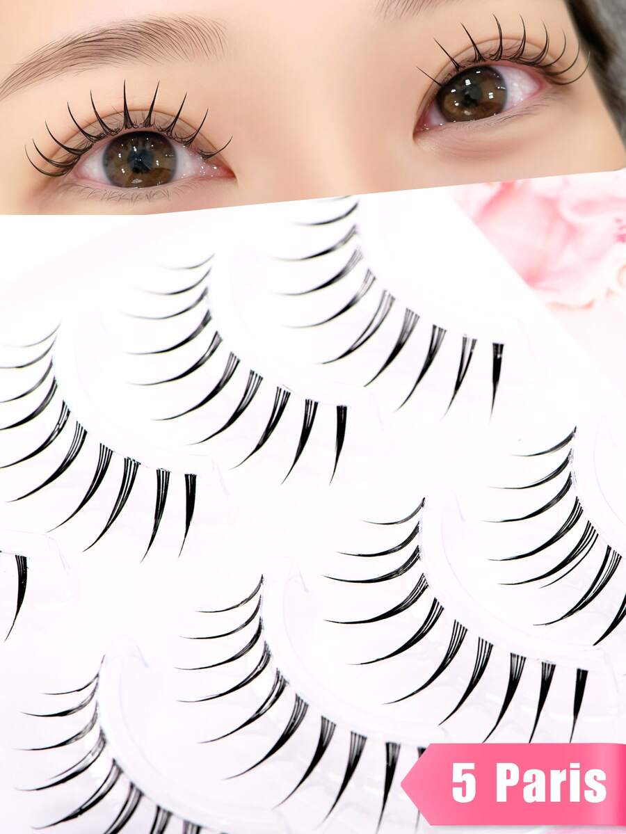 5 Pairs A-Type False Eyelashes, Japanese And Korean Delicate Style, Tapered Long Design Naturally Enhances Eye Shape, Creates 3D Big Eye Makeup Effect, Soft And Lightweight Fiber Bundles For Comfortable Fit, Easy And Quick DIY Application, Saves Makeup Time, Suitable For Beginners, Reusable, Ideal For Commute, Date, Travel, Party And Holiday Makeup, Perfect Gift For Best Friend And Girlfriend
