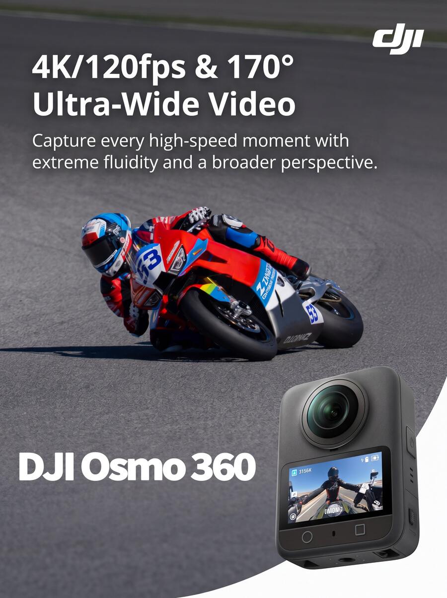 dji Osmo 360 8K Panoramic Action Camera With Built-In 105G Large Memory, Flagship Stabilization And Waterproof, Motorcycle Riding Skiing Outdoor Vlog Shooting Kit (Brand New, Activated Only)