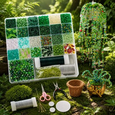 QIAO Green Style Crystal Glass Beaded Plant Kit Forever Plant Beads Kit For Jewelry Making DIY Craft Home Decor Handmade Supplies