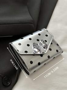 Polka Dot Bow Decor Short Wallet, Envelope Style Card Holder Purse, Multi‑Slot Coin Pouch, Cute PU Leather Mini Wallet For Women Girls, Daily Use Small Purse For Cards Cash Coins - Multicolor - View 12