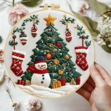 1PC 20*20cm/7.9*7.9in,Green Christmas Tree Embroidery Kit, DIY Handmade Embroidery Set For Adult Beginners, Home Gift, Women's Sewing Gift, Including User Manual, Printed Pattern Fabric, Embroidery Frame, Needle And Thread. - Green Christmas Tree - View 16