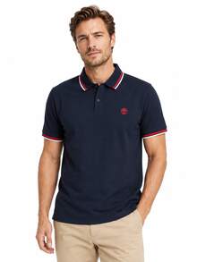 Timberland Kemeja Polo Pria Kasual Olahraga Luar Ruangan Nyaman Bernapas dengan Kerah Lipat - Navy Blue - View 2