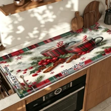 1pc Dish Drying Mat, Coffee Machine Mat, Christmas Red Plaid Coaster, High Absorbency Quick Dry Mat, Suitable For Kitchen Table, Bar Counter Decoration And Protection, Christmas Atmosphere Desktop Protector, Multi-Purpose Drying Mat, Home Gift, Desktop Decoration, Holiday Room Decor - XYLSD-976 - View 12