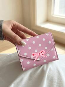 Polka Dot Bow Decor Short Wallet, Envelope Style Card Holder Purse, Multi‑Slot Coin Pouch, Cute PU Leather Mini Wallet For Women Girls, Daily Use Small Purse For Cards Cash Coins - Multicolor - View 16