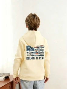 Tween Boy Fun Print Pullover Sweatshirt, Warm & Comfortable Thermal Lined Pullover Sweatshirt For Autumn/Winter - Apricot - View 4