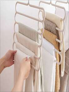 3pcs/Set Home 5-Tier Plastic Hanging Clothes Rack, Multi-Functional Scarf Rack Plastic 5-Tier Storage Clothes & Pants Rack, Suitable For Organizing Pants, Scarves, Ties And Other Long Items. - Multicolor - View 5