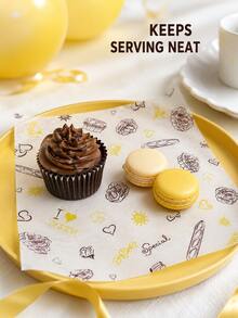 100pcs/500pcs Cute Doodle Print Greaseproof Food Wrapping Paper, Suitable For Hamburgers, Sandwiches, Cakes, Baking Trays, Bakery, Restaurant, Party Supplies, Random Pattern Distribution - Multicolor - View 3
