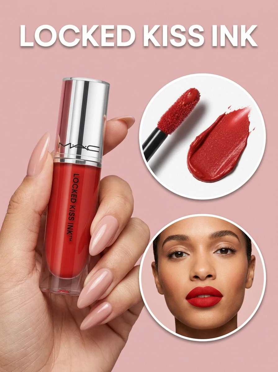 MAC LOCKED KISS INK 24HR LIPCOLOUR, 4ml – Liquid Lipstick, 24-Hour Wear, For Women, Vibrant Red, Suitable For Daily Wear - Extra Chili - View 1