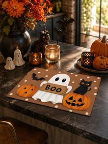 1pc Black Cat Pumpkin Ghost Bat Print Home Kitchen Decor Dish Drying Mat, Coffee Mat, Fun Halloween Cartoon Style, Soft Stain-Resistant, Easy To Clean, Halloween Gift, Suitable For Halloween Party, Halloween Home Decor, Kitchen Accessories - Multicolor - View 2