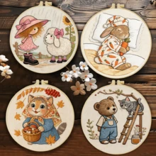 1 pieza 20*20cm/7.9*7.9in, Kit de bordado de conejos y gatos, juego de bordado hecho a mano DIY para principiantes adultos, regalo para el hogar, regalo de costura para mujeres, incluye manual de usuario, tela con patrón impreso, marco de bordado, aguja e hilo. - Conejos Gatos - Ver 2