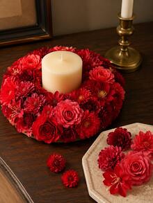40pcs Red Burgundy Mixed Artificial Flower Heads, Stemless Fake Roses Peonies Lilies & Daisy Flowers For DIY Wedding Bouquets, Wreaths, Garlands, Table Centerpieces, Gift Box, Cake, Mirror, Candle Ring, Party Backdrop And Home Decor Floral Crafts - Red Series - View 6