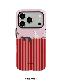 UMBAUTY 1pc Fashionable Phone Case, Red Striped Cat & Bowtie White Goose Pattern Design, Compatible With Phone 17 Pro Max, 16 Pro Max, 15 Pro Max, 14 Pro Max, 11/12/13/14/15/16/18 Pro/Pro Max/Plus. This High-End, Stylish And Fun Phone Case Is Suitable For Men And Women, Making It An Ideal Gift For Girlfriend On Easter, Spring, Wedding Season And Birthday - Multicolor - View 1