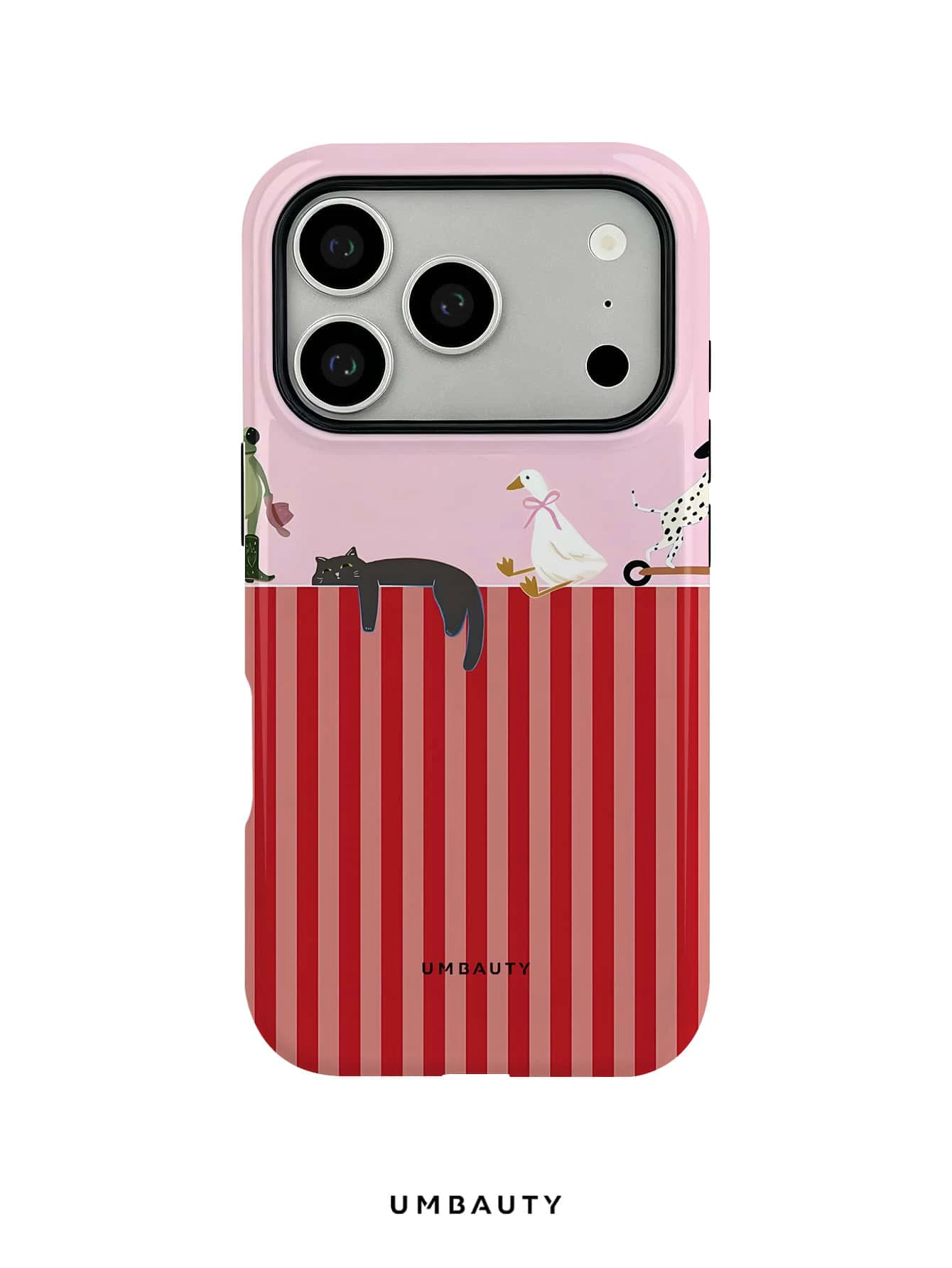 UMBAUTY 1pc Fashionable Phone Case, Red Striped Cat & Bowtie White Goose Pattern Design, Compatible With Phone 17 Pro Max, 16 Pro Max, 15 Pro Max, 14 Pro Max, 11/12/13/14/15/16/18 Pro/Pro Max/Plus. This High-End, Stylish And Fun Phone Case Is Suitable For Men And Women, Making It An Ideal Gift For Girlfriend On Easter, Spring, Wedding Season And Birthday - Multicolor - View 1