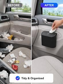 Car Hanging Trash Can, Press Lid Design, Plastic Material, Mini Size, Solid Color, Portable Multi-Function Storage Bin, Car Door Side Hanging Storage Box, Car Interior Accessory - A - View 6