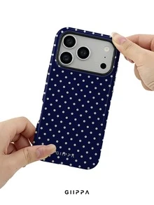 GIIPPA 1pc Fashionable New Phone Case, Blue Polka Dot Pattern Design, Full Coverage Hard Shell Design, Suitable For 11/12/13/14/15/14/15/16/17/AIR/Pro/Pro Max/Plus, This High-End, Fashionable And Fun Phone Case Is Suitable For Men And Women To Wear, Ideal Gift For Girlfriend On Easter, Spring, Wedding Season And Birthday - Multicolor - View 6