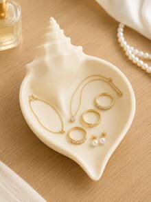 1pc Elegant Seashell Jewelry Tray, Decorative Conch Shell Trinket Dish For Rings, Earrings, Watches, Hair Clips And Small Accessories, Vanity Bedroom Bathroom Storage, Suitable For Women, Wedding Bridesmaid Gift, Room Decor, Jewelry Home Decor - Multicolor - View 4