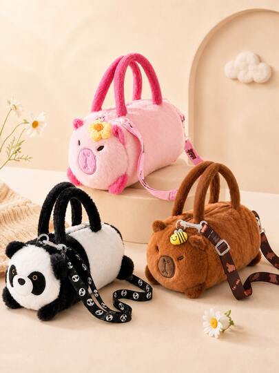 XD Cute Panda Fashion Lightweight Kids Handbag/Shoulder Bag, Fashion Bucket Bag, Zipper Closure, Multi-Functional Fashion Plush Bag, Multi-Purpose Storage, Suitable For Outings, Travel, Parties, Commuting And Other Occasions, Simple Casual Crossbody Bag/Handbag, Detachable Shoulder Strap/Crossbody Design.