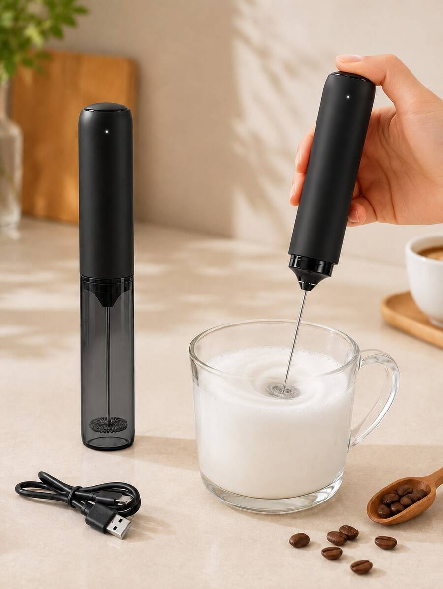 1 Peça Espumador de Leite Elétrico Recarregável USB Portátil, Espumador de Leite de Café Portátil com Estojo de Armazenamento Transparente e Cabeça de Mistura de Metal, Adequado para Café, Latte, Cappuccino, Chocolate Quente, Bebidas de Matcha, Uso Doméstico e de Escritório