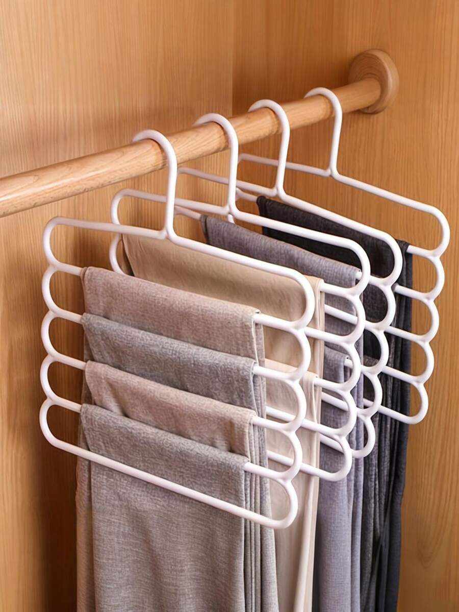 3pcs/Set Home 5-Tier Plastic Hanging Clothes Rack, Multi-Functional Scarf Rack Plastic 5-Tier Storage Clothes & Pants Rack, Suitable For Organizing Pants, Scarves, Ties And Other Long Items.