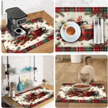 1pc Dish Drying Mat, Coffee Machine Mat, Christmas Red Plaid Coaster, High Absorbency Quick Dry Mat, Suitable For Kitchen Table, Bar Counter Decoration And Protection, Christmas Atmosphere Desktop Protector, Multi-Purpose Drying Mat, Home Gift, Desktop Decoration, Holiday Room Decor - XYLSD-976 - View 11