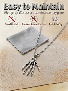 Skeleton Hand Stainless Steel Necklace – Vintage Silver Gothic Claw Pendant For Everyday, Halloween And Dark Style Outfits - Multicolor - View 5