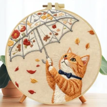 1 buah, ukuran 20*20cm/7.9*7.9in, Kit Bordir Kucing dan Bunga Matahari, Set Bordir Buatan Tangan DIY untuk Pemula Dewasa, Hadiah Rumah, Hadiah Menjahit untuk Wanita, Termasuk Panduan Pengguna, Kain Pola Cetak, Bingkai Bordir, Jarum dan Benang. - Kucing Bunga Matahari - View 6