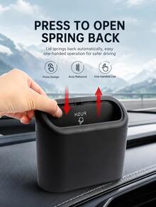 Car Hanging Trash Can, Press Lid Design, Plastic Material, Mini Size, Solid Color, Portable Multi-Function Storage Bin, Car Door Side Hanging Storage Box, Car Interior Accessory - A - View 7