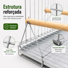 Poleiro Triplo Dobrável Prata Para Papagaio Calopsita Gaiola Viveiro Aves com 2 Comedouros - Tamanho Único - Visão 4