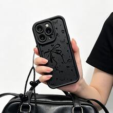 1pc Black Flower Bow Dark Halloween Personalized Minimalist Ditsy Floral Cute Fashion, Heart-Shaped Beaded Pendant Phone Lanyard/Heart-Shaped Chain/Wrist Strap/Handbag Chain/Handmade, Matte Black Soft Shell, Compatible With Samsung/GALAXY/A/S/14/15/16/17/26/36/56/57/ULTRA/RENO/C/Y/V/Honor/LITE/X/X9C/NOTE/13/14/15/Transsion/SMART/HOT/POP/SPARK/30/40/50/60/Phone Case/Protective Cover - Multicolor - View 5