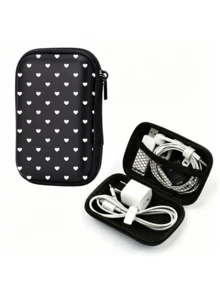 Heart Pattern Black Leopard Print EVA Hard Shell 4.3 Inch Compact Storage Box - Travel Protective Storage Bag, Suitable For Electronic Accessories, Earphones, Hard Drives And Data Cables; Anti-Drop Zipper Pouch, Teacher Gift, Back To School Season. (Storage Box Only) - Multicolor - View 1