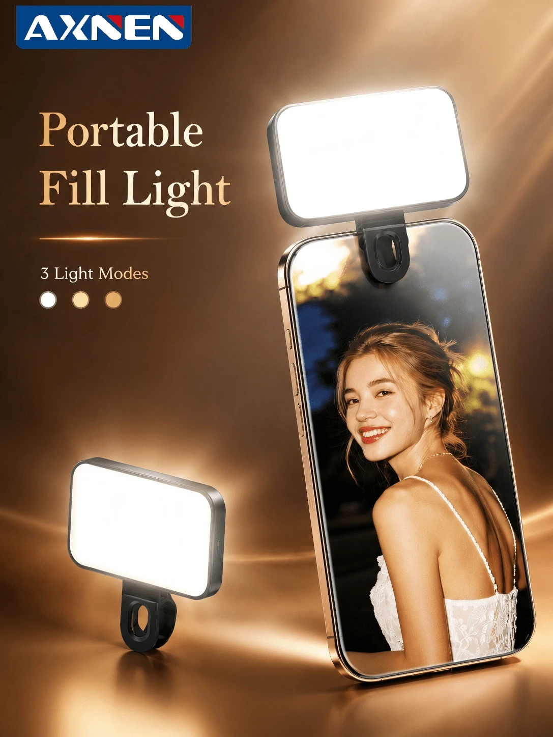 AXNEN Lampu Selfie LED Portabel 3 Inci, Lampu Fotografi Mini Jepit Isi Ulang dengan Baterai 150mAh & 3 Mode Pencahayaan yang Dapat Diatur, Untuk Ponsel, Kamera, Laptop dan Tablet, Selfie, Vlog, Siaran Langsung, Panggilan Video & Fotografi - Beraneka warna - View 1