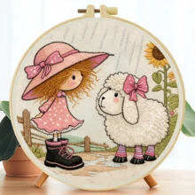 1 pieza 20*20cm/7.9*7.9in, Kit de bordado de conejos y gatos, juego de bordado hecho a mano DIY para principiantes adultos, regalo para el hogar, regalo de costura para mujeres, incluye manual de usuario, tela con patrón impreso, marco de bordado, aguja e hilo. - Conejos Gatos - Ver 14