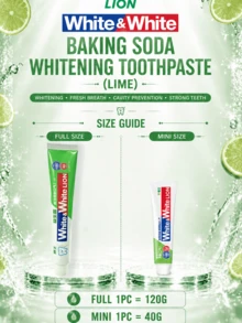 Lion's Baking Soda Whitening Toothpaste, Refreshing Lime Flavor, Full Size 120g, Travel Size 40g, Probiotic Toothpaste For Fresh Breath, Removes Stains, Suitable For All Ages - Cool Lime Scent - Toothpaste - View 4