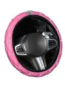 1pc Sparkling Rhinestone PU Leather Steering Wheel Cover, Soft & Comfortable, No Inner Ring - Multicolor - View 4